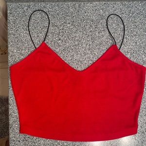 Red Cropped Spaghetti Strap Tank Top